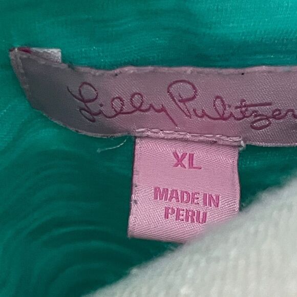 Lilly Pulitzer Resort Pima Cotton Turquoise Polo Palm Tree Logo  SZ XL - Picture 2 of 8